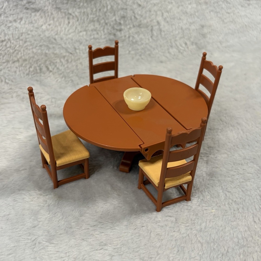 Vintage Fisher-Price 1970s Dollhouse Furniture Dining Room Table And Chairs Rare